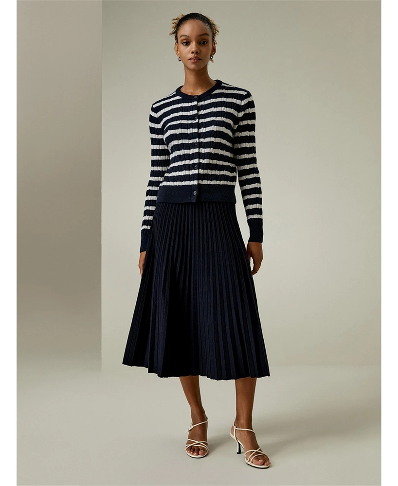 Lilysilk Women's Striped Cable-Knit Cashmere Cardigan