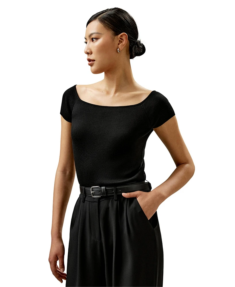 Off-Shoulder Silk Sweater Top for Women