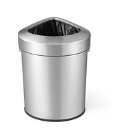 Slickblue Stainless Corner Steel Trash Bin with Lid and Anti-slip Bottom-Silver