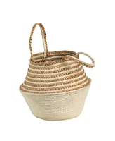 Slickblue 14" Boho Chic Belly Basket Natural Jute and Cotton Stripped