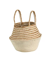 Slickblue 14" Boho Chic Belly Basket Natural Jute and Cotton Stripped