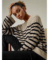 Drop-Shoulder Striped Cashmere Sweater for Women