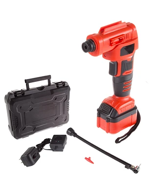 Stalwart Automatic Air Compressor - Cordless Tire Inflator with 20V Lithium Battery and Carrying Case for Cars, Bikes, and Sports Equipment by (Red)