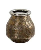 Slickblue 9.5" Textured Bronze Vase with Silver Rim