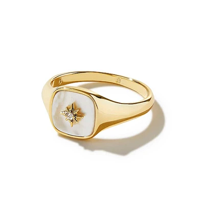 Ana Luisa Gold Signet Ring - Amara Mother of Pearl