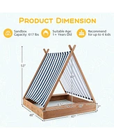 Wooden Sandbox with Canopy Tent Design Fir Wood Frame 2 Bench Seats Bottom