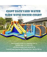 Costway Giant Soccer-Themed Inflatable Water Slide Bouncer Splash Pool With 735W Blower