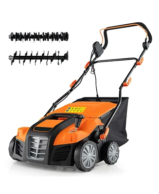 Costway 16-Inch Electric Dethatcher & Scarifier 15A 2-In-1 Lawn Dethatcher