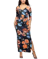 24seven Comfort Apparel Women's Black Floral Side Slit Maxi Dress