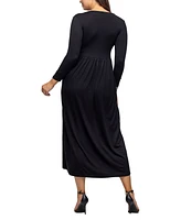 24seven Comfort Apparel Women's Long Sleeve Empire Waist Pocket Maxi Dress