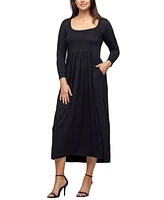 24seven Comfort Apparel Women's Long Sleeve Empire Waist Pocket Maxi Dress