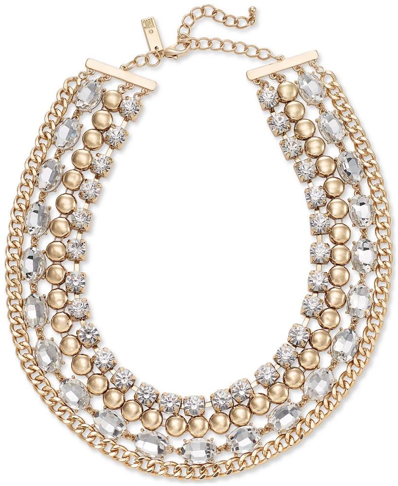 I.n.c. International Concepts Gold-Tone Link & Crystal Layered Collar Necklace, 17" + 3" extender, Created for Macy's