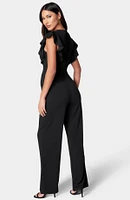 Bebe Women's Scuba Crepe Jumpsuit With Ruffle Sleeve