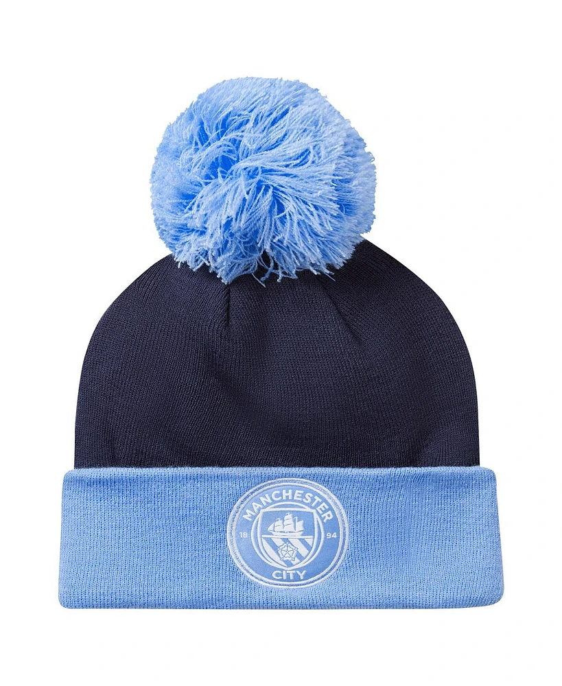 Puma Navy Men's and Women's Manchester City Essential Cuffed Knit Hat with Pom