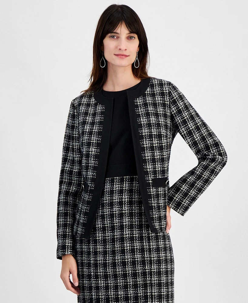 Kasper Women's Tipped Tweed Collarless Jacket , Regular and Petite Sizes