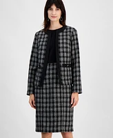 Kasper Women's Tipped Tweed Collarless Jacket , Regular and Petite Sizes