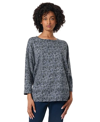 Jones New York Women's Scratch Knit Jacquard 3/4 Dolman Sleeve Tunic Top