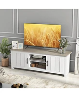 Gymax Farmhouse Tv Stand for TVs up to 65'' Media Console Center w/ Doors Cubbies Dark Brown