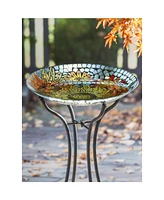 Evergreen 18" Glass Bird Bath, Moasic Translucent and Metallic Finish