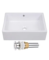 Yescom Aquaterior 20"x 14"x6" Rectangle Porcelain Vessel Sink w/ Overflow and Pop Up Drain Bathroom