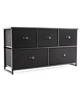 Gymax 5 Drawers Dresser Tv Stand Chest Clothes Storage Organizer with 5 Fabric Bins