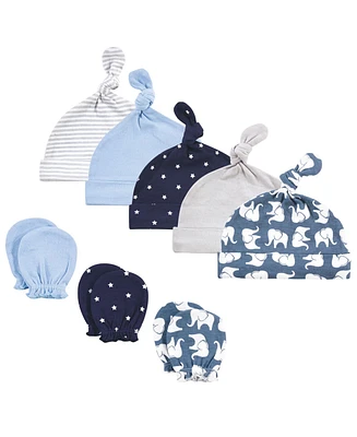 Hudson Baby Boys Cotton Cap and Scratch Mitten Set, Vintage Man, 0-6 Months