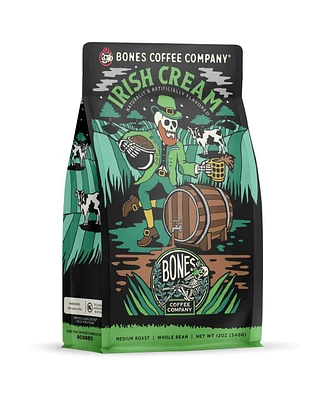 Bones Coffee Company Irish Cream Flavored Ground Coffee Beans Nutty Flavor | 12 oz Medium Roast Arabica Low Acid Coffee | Gourmet Coffee (Ground)