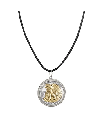 American Coin Treasures 16365 Walking Liberty Silver Half Dollar Pendant with Leather Cord for Men - Reverse 2 Tone Plating