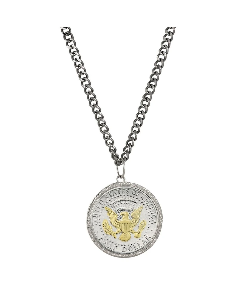 American Coin Treasures 16362 Presidential Seal 2 Tone Jfk Half Dollar Pendant with Curb Chain for Men