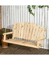 Outsunny Wooden Porch Swing 2-Seater Hanging Outdoor Swing Bench w/ Chains