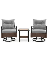 Costway 3 Pcs Patio Swivel Rocker Set with 2-Tier Coffee Table & Cozy Seat Back Cushions