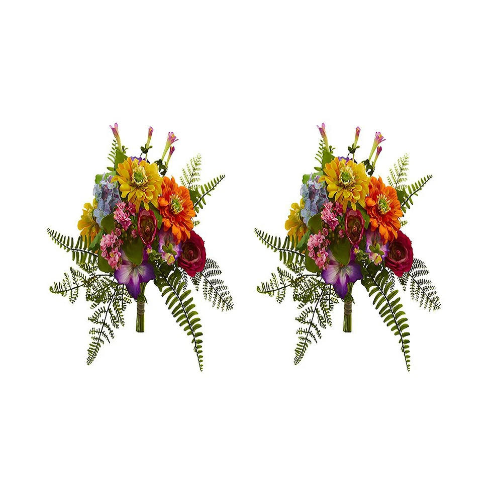 Slickblue Vibrant Mixed Artificial Flower Bush Lifelike Floral Decor for Home and Garden (Set of 2)