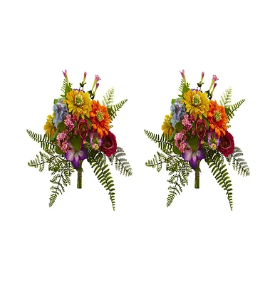 Slickblue Vibrant Mixed Artificial Flower Bush Lifelike Floral Decor for Home and Garden (Set of 2)