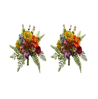 Slickblue Vibrant Mixed Artificial Flower Bush Lifelike Floral Decor for Home and Garden (Set of 2)
