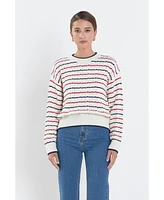 English Factory Women's Stripe Cable Knit