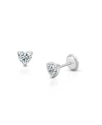 Tiny Blessings Children's 14K Gold 4mm Clear Heart Studs Girls' Screw Back Earrings