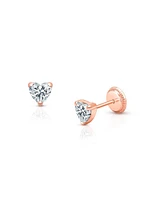 Tiny Blessings Children's 14K Gold 4mm Clear Heart Studs Girls' Screw Back Earrings