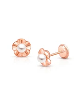 Tiny Blessings Children's 14K Gold Ruffled Petals with Pearl Studs Girls' Screw Back Earrings