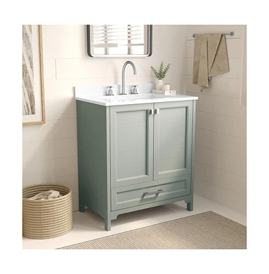 Argos Single Sink Bathroom Vanity With Undermount Basin, Soft-Close Cabinet, Easy-Glide Drawer, And Carrara Marble Finish Countertop