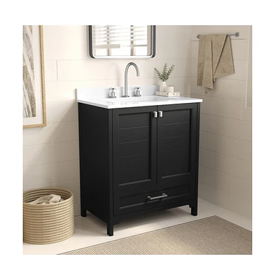 Merrick Lane Argos Single Sink Bathroom Vanity With Undermount Basin, Soft-Close Cabinet, Easy-Glide Drawer, And Carrara Marble Finish Countertop