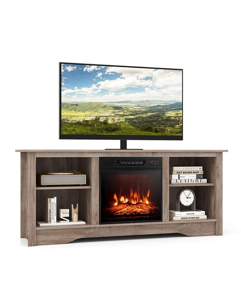 Gymax 58'' Tv Stand w/ 18'' Electric Fireplace Heater 3-Adjustable Shelves for 65'' Tv