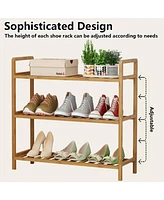 Skonyon 3-Tier Bamboo Shoe Rack Storage Organizer with Adjustable Shelving