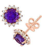 Effy Amethyst (1-5/8 ct. t.w.) & Diamond (1/5 Halo Stud Earrings 14k Rose Gold (Also Blue Topaz Citrine)