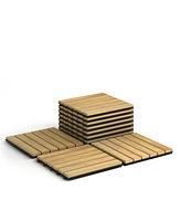 Costway 10PCS 12'' x 12'' Acacia Wood Deck Tiles Interlocking