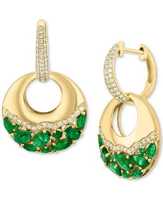 Effy Emerald (2-1/2 ct. t.w.) & Diamond (3/8 ct. t.w.) Dangle Hoop Earrings in 14k Gold