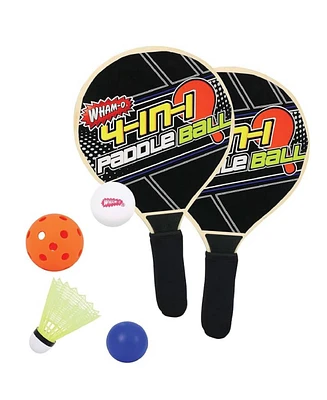 Wham-o Ultimate Paddle Ball Game 4 in 1, Indoor and Outdoor Wooden Racket Paddle Game Set