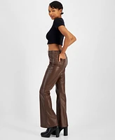 Dollhouse Juniors' Faux-Leather Five-Pocket Flare Pants