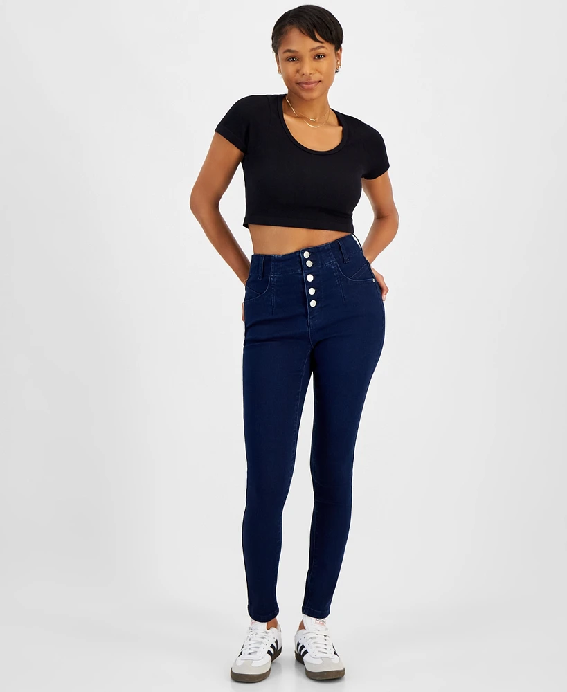 Dollhouse Juniors' Exposed Button Skinny Jeans