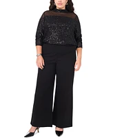 Vince Camuto Plus Illusion-Trim Sequined Top