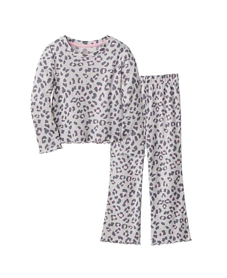 Cuddl Duds Girls Thermal Leopard 2 Piece Pajama Set